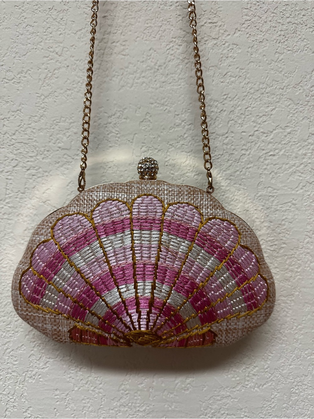Altar'd State Pink & Gold Shell Embroidered Clutch purse bag